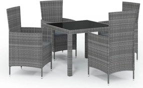 vidaXL Set mobilier de exterior cu perne, 5 piese, gri, poliratan