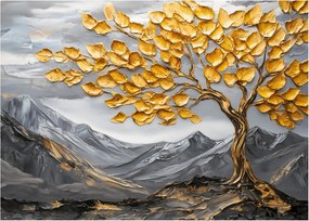 Tablou pe sticlă – Arbore cu frunze aurii (70x50 cm)