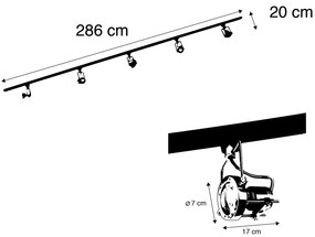 Sistem de șine cu 5 spoturi monofazate negru cu oțel - Suplux