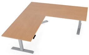 Masa inaltime reglabila OfficeTech Angle, 180 x 200 cm, bază gri, fag