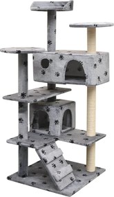 vidaXL Ansamblu pisici cu funie de sisal, 125 cm, imprimeu lăbuțe, gri