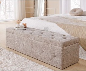 Bancheta tapitata cu spatiu de depozitare Extravagancia 140cm, boucle champagne greige