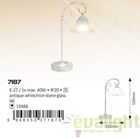 Veioza, Lampa de masa design VINTAGE, finisaj alb antic, Katherine 7187 RX