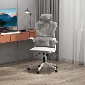 Vinsetto Scaun Ergonomic de Birou, Tetieră Reglabilă, Suport Lombar, 70x66x120-128 cm, Gri | Aosom Romania