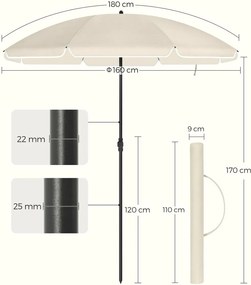 Umbrelă SOLARA, Ø160 cm, bej SongmicsHome