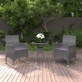 Set mobilier de gradina, 3 piese, gri, poliratan