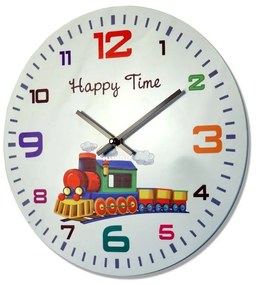 Ceas de perete HAPPY TIME alb pentru copii cu tren