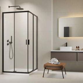 Pachet cabina de dus Alienta Black D 80x100 cm, cadita pentru dus Laros D Compact alb si sifon cadita negru