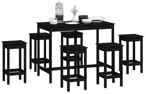 Set mobilier de bar, 7 piese, negru, lemn masiv de pin