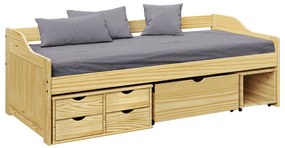 Pat cu spaţiu de depozitare, natural, lemn masiv, 90x200, MAXI NEW