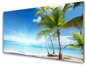Panou sticla bucatarie Palm Sea peisaj copac Albastru Maro Verde
