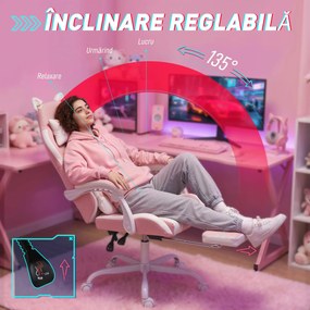 Vinsetto Scaun Gaming Ergonomic cu Urechi de Pisică, Fotoliu Gaming Birou Reclinabil din Piele Eco cu Suport pentru Picioare, Tetieră și Înălțime Reglabilă, Suport Lombar și Cervical, Roz | Aosom Romania