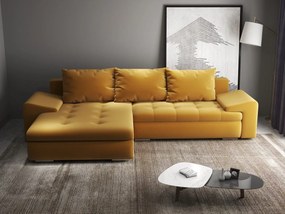 Colțar extensibil dumonde cu ladă de depozitare si sezut confortabil din spuma high-density, Leonardo Royal Mustar 260x185 cm