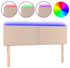 Tablie de pat cu LED cappuccino 144x5x78 88 cm piele ecologica 1, Cappuccino, 144 x 5 x 78 88 cm