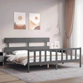 3193293 vidaXL Cadru pat cu tăblie 200x200 cm, gri, lemn masiv