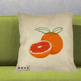 Perna Decorativa Grepfrut Citrus, 40x40 cm, Crem, Husa Detasabila, Perna Inclusa, BEKZ®