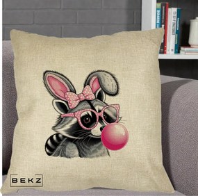 Perna Decorativa Raton cu Urechi de Iepure si Guma de Mestecat, 40x40 cm, Crem, Husa Detasabila, Perna Inclusa, BEKZ®