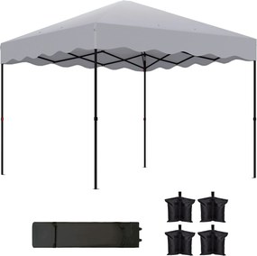 Outsunny 3 x 3 m pavilion pop-up, cort de grădină cu înălțime reglabilă, cu geantă cu role, pentru grădină, terasă, metal, material textil, Gri deschis | Aosom Romania