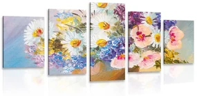 Tablou 5-piese pictură în ulei a florilor de vară
