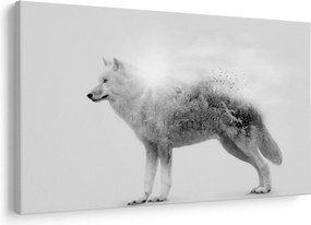 Tablou - Lupul arctic oglindit în peisajul sălbatic, alb-negru (90x60 cm)