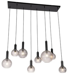 Lampă suspendată de design neagră cu sticlă fumurie cu 8 lumini - Chico