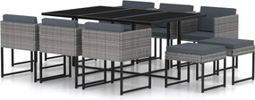 vidaXL Set mobilier de grădină cu perne, 11 piese, gri, poliratan
