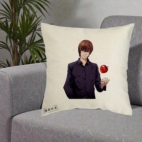 Perna Personalizata Death Note Light Yagami cu Mar, 40x40 cm, Ecru, Husa Detasabila, Perna Inclusa, BEKZ®
