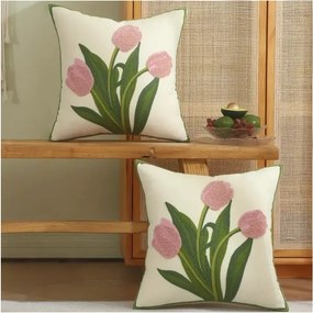 Husa decorativa pentru perna TULIPS 45x45 cm, crem