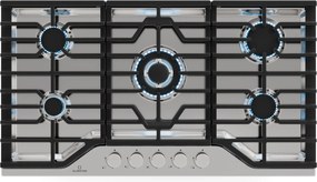 Klarstein Turbocast plită pe gaz, Oțel inoxidabil 304, 5 arzătoare, Suport profesional din fontă, Arzător wok