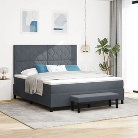 vidaXL Pat cu Saltea Box Spring și Bancă Gri Închis 180x200 cm Catifea