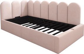 Pat de zi tapițat cu spațiu de depozitare hidraulic, tapițerie din catifea și somieră cu lamele metalice, fără saltea, 90x200 cm, Roz