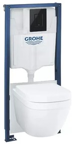 Set vas WC suspendat cu capac Grohe Euro Ceramic rezervor incastrat Solido 5 in 1 cu clapeta neagra Skate Cosmopolitan