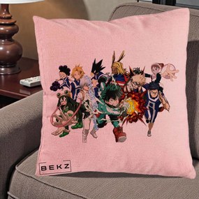 Perna Personalizata My Hero Academia Clasa 1-A Complet, 40x40 cm, Roz, Husa Detasabila, Perna Inclusa, BEKZ®