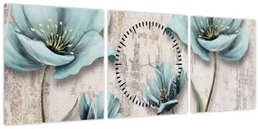 Tablou - Flori texturate (cu ceas) (90x30 cm)