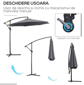 Outsunny Umbrelă de Grădină Deluxe cu Braț Inclinabil și Manivelă, Diametru 3m, Protecție UV, Ideală pentru Patio, Bej | Aosom Romania