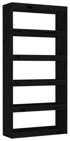 808202 vidaXL Bibliotecă/Separator cameră negru 80x30x167,4 cm lemn masiv pin