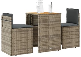 vidaXL Set bistro de grădină cu perne, 3 piese, gri, poliratan