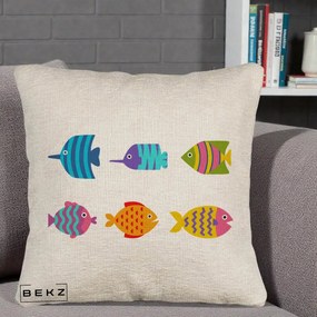 Perna Decorativa Pesti Colorati Cartoon, 40x40 cm, Bej Canapea, Husa Detasabila, Perna Inclusa, BEKZ®
