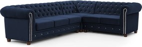 Colțar albastru extensibil cu tapițerie din catifea (cu colț pe partea dreaptă/în formă de ”L”) York Blik – Ropez