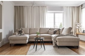 Colțar bej extensibil cu tapițerie din catifea reiată (cu colț pe partea dreaptă) Lofty Lilly – Miuform