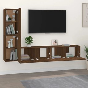 Set dulapuri TV, 4 piese, stejar maro, lemn prelucrat 4, Stejar brun, 80 x 30 x 30 cm