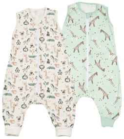 Set 2 saci dormit copii de vara din bumbac cu picioare 6-18 luni Kidizi Giraffe Safari, 0.5 tog, mansete transformabile in soseta