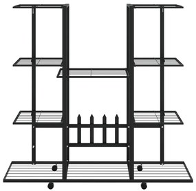 Suport pentru flori cu roti, 94,5x24,5x91,5 cm, negru, fier