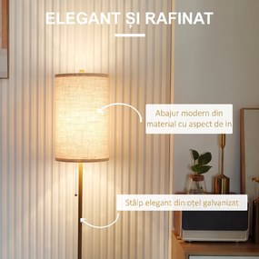 HOMCOM Lampadar cu Abajur din In și Dulie E27, In și Oțel, 25,5x25,5x157 cm, Auriu | Aosom Romania