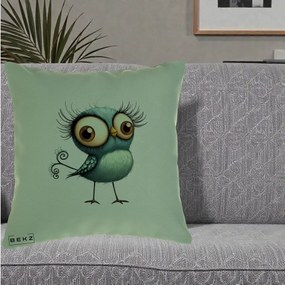 Perna Decorativa Pasare Teal cu Gene si Coada Spiralata, 40x40 cm, Verde, Husa Detasabila, Perna Inclusa, BEKZ®