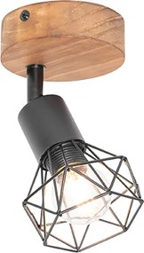 Spotlight industrial negru cu braț rotativ din lemn și înclinabil - Mosh