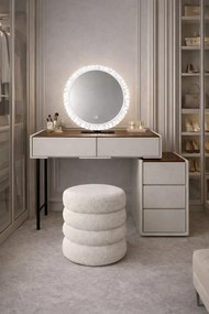 Set EMILY, Masă de toaletă pentru machiaj cu oglindă iluminată LED, în trei culori, intensitate reglabilă, control touch, comoda, taburet, 80 cm, Gri deschis