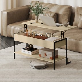 HOMCOM Masă de cafea cu blat extensibil, masă de cafea cu compartiment ascuns și raft deschis, 95x40x59cm, lemn natural | Aosom Romania