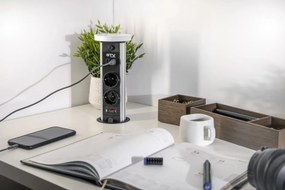 Priza incastrabila model CAMINO, 2 iesiri Schuko, 1xInductie 10W, 1xUSB-A, 1XUSB-C, finisaj negru
