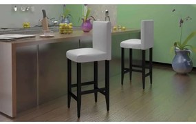 vidaXL Scaune de bar, 2 buc., alb, piele ecologică